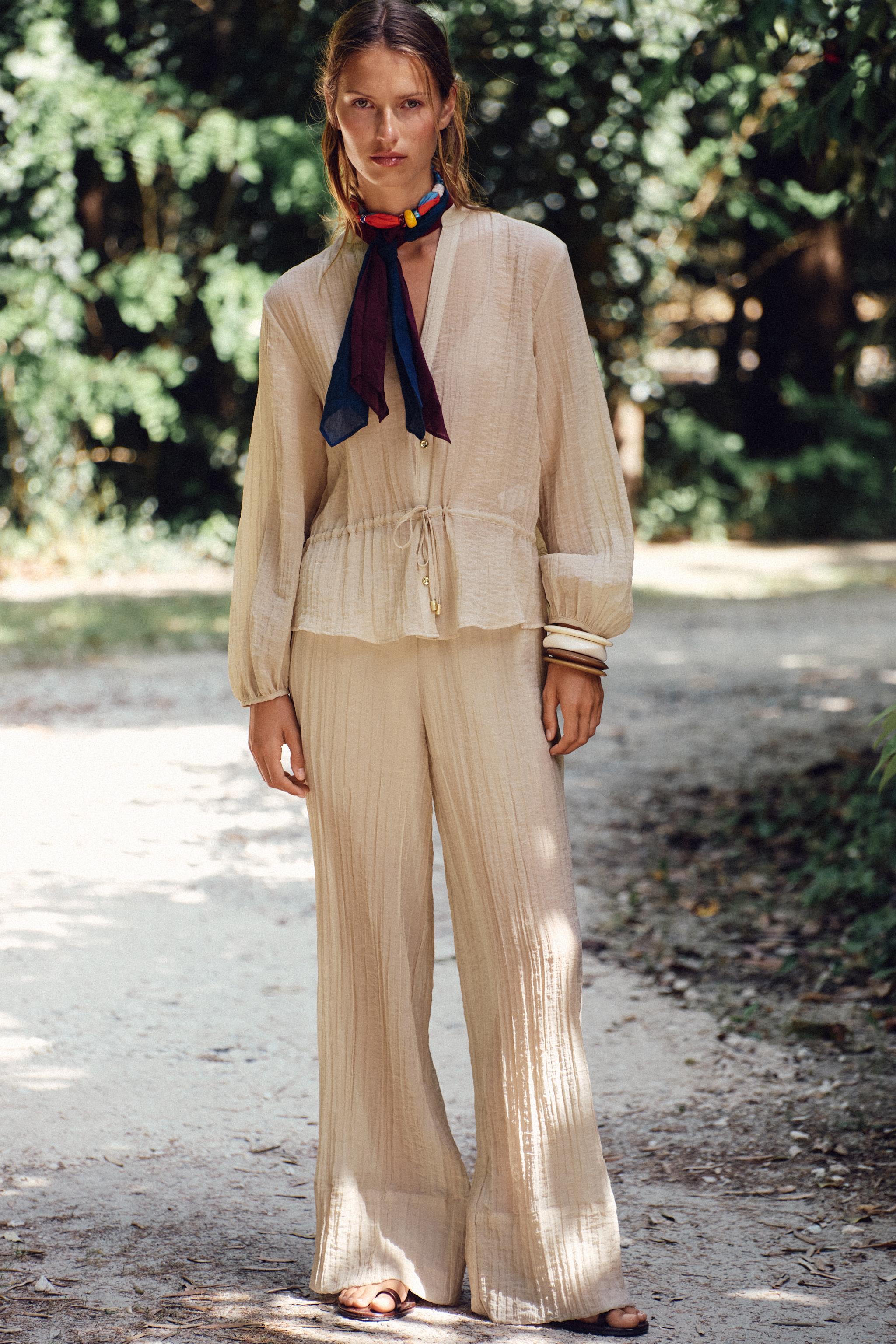 PANTALON LARGE SEMI-TRANSPARENT EFFET FROISSÉ